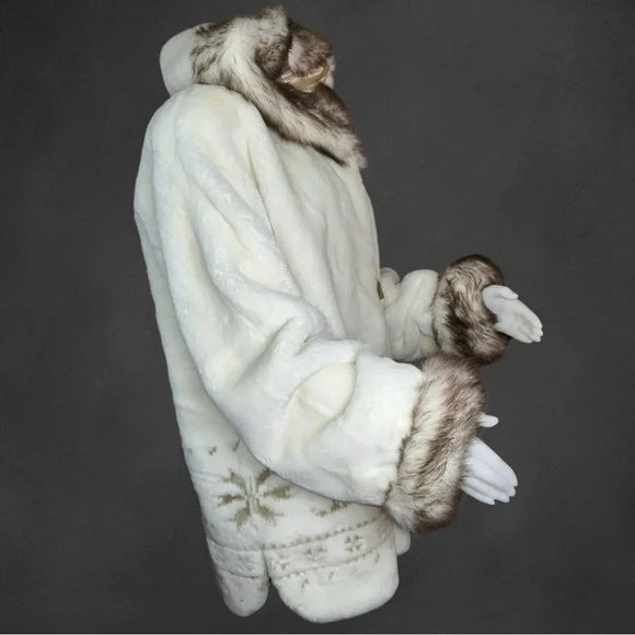 Coldwater CreekVintage-Style White Faux Fur Coat with Brown Accents Size XL - Picture 3 of 16